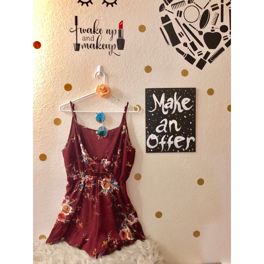 maroon floral printed romper